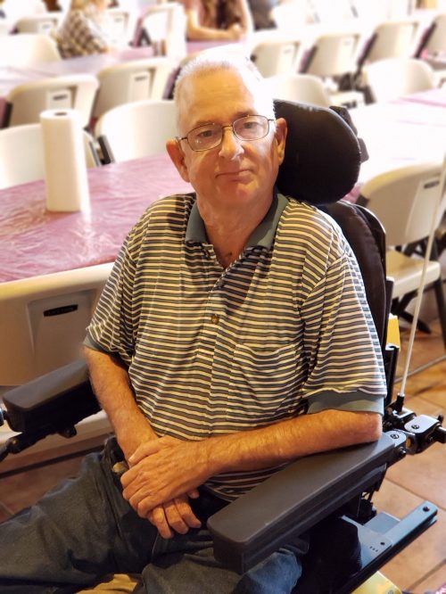 Man in wheelchair at Switchpoint community resource center soup kitchen