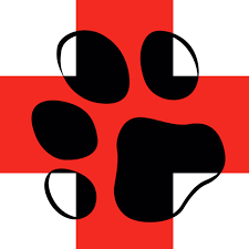 Pet rescue image, red cross with a dog paw print, sponsor of Switchpoint community resource center